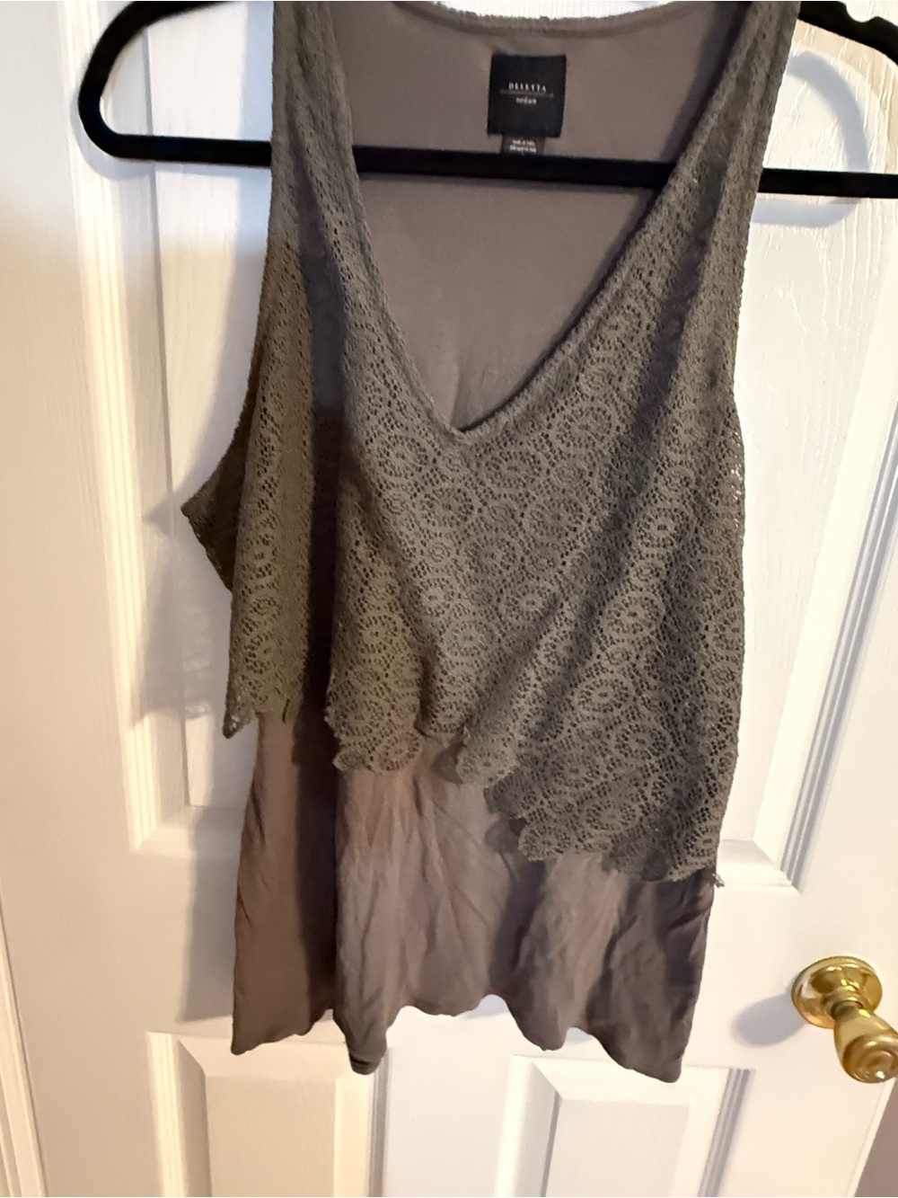 Deletta Olive Lace-Overlay V-Neck Camisole
